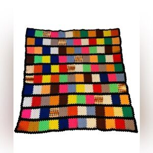 Hand Made Crochet Yarn Afghan Throw Blanket Granny Squares 56”x56” Hand Crafted